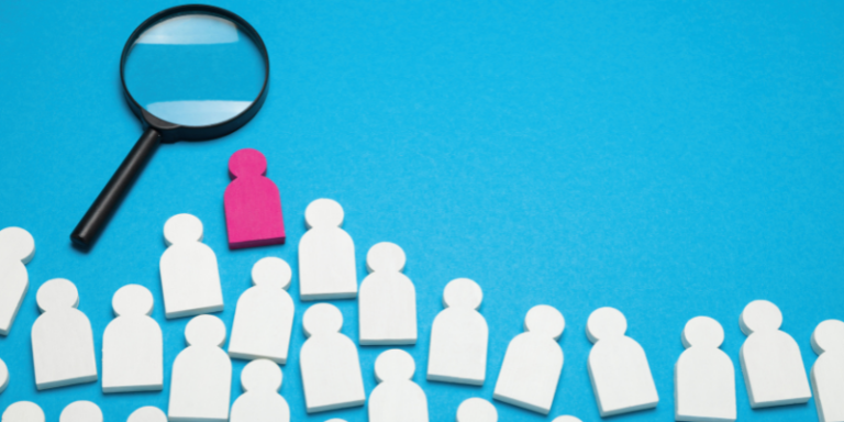 Tiles indicating job seekers and a magnifying glass, illustrating how to use LinkedIn for hiring