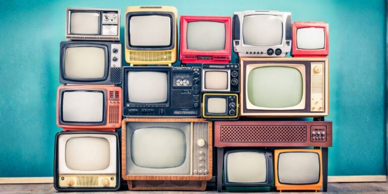 Colorful vintage televisions representing mass media advertising and the evolution of transactional marketing strategy.