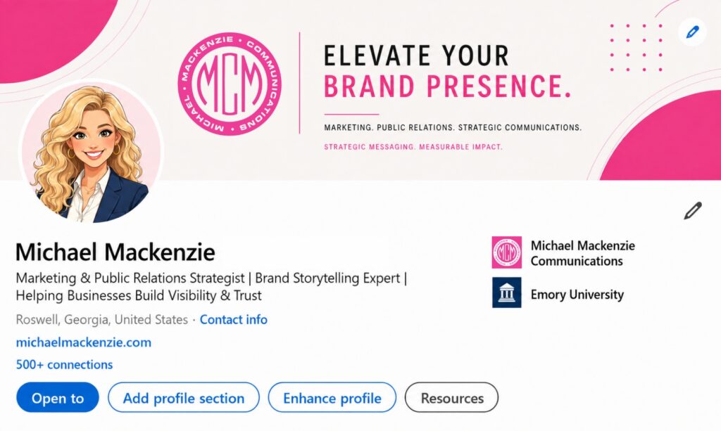 illustration of how to build a linkedin profile, including profile picture, banner and headline