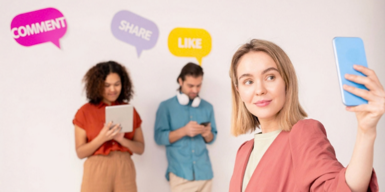 Linkedin engagement strategies illustrated by people reacting on phones