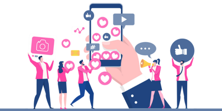 People bring likes and reactions to social media profiles on their smartphones,Online marketing concept-Increase your social media followers with successful marketing strategies vector